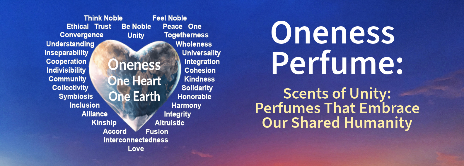 Image for 'Oneness Perfume' with a heart symbol and text on a blue and purple gradient background.