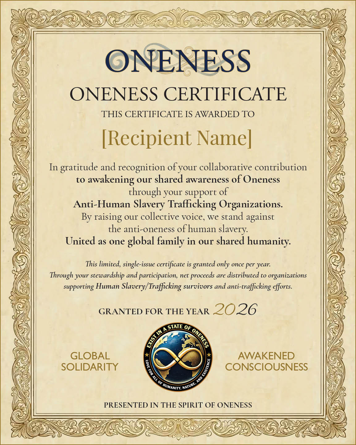 Oneness Certificate