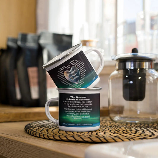 Oneness Enamel Mug, “One Heart, One Earth” - Oneness Perfume