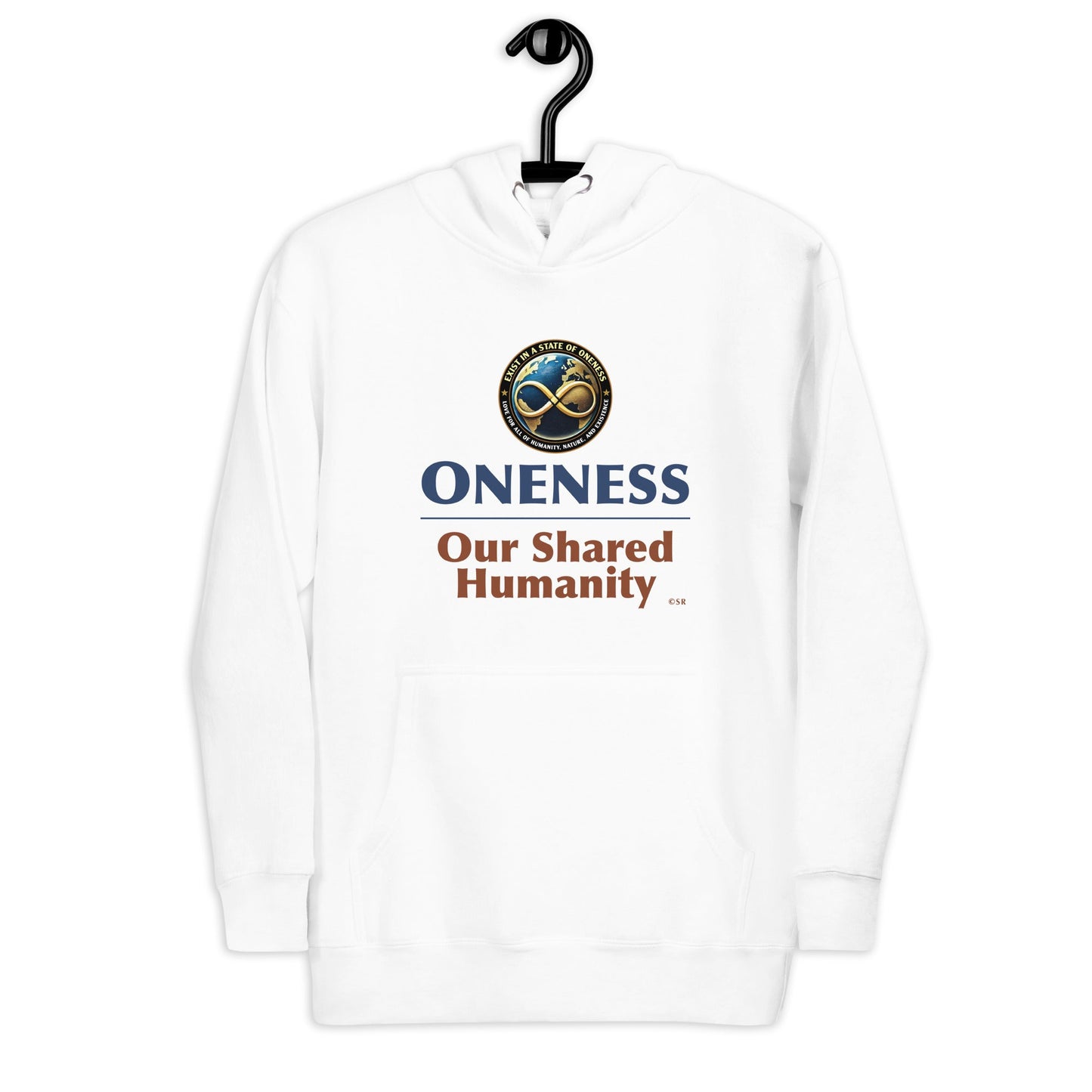 Oneness, Our Shared Humanity Hoodie —  White, Global Oneness Logo - Oneness Perfume
