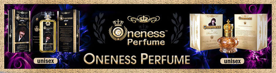 slideshow image variation two, Oneness Perfume products, including images of the perfume bottle, bag, and box and logo.